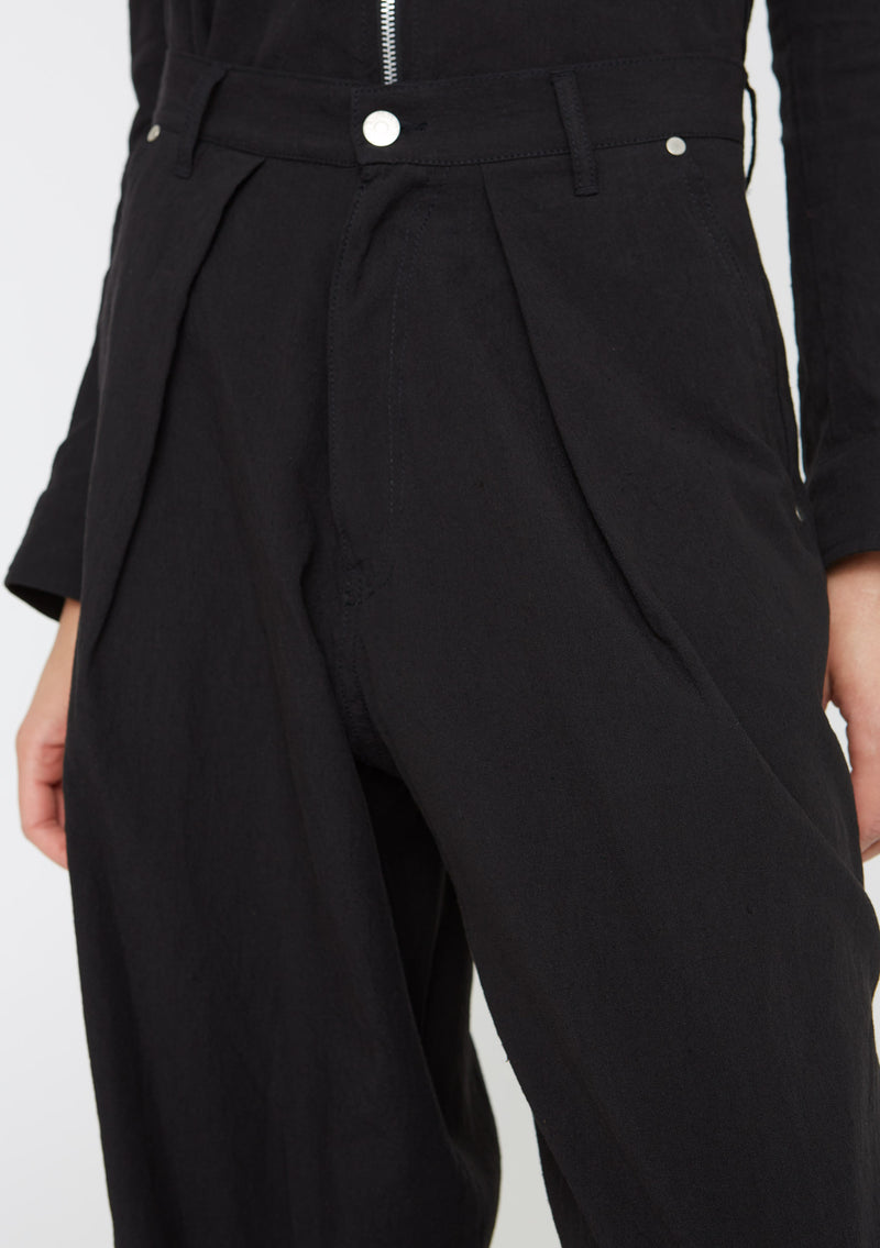 Hope Block Trousers - wide leg - black - linen-cotton - women