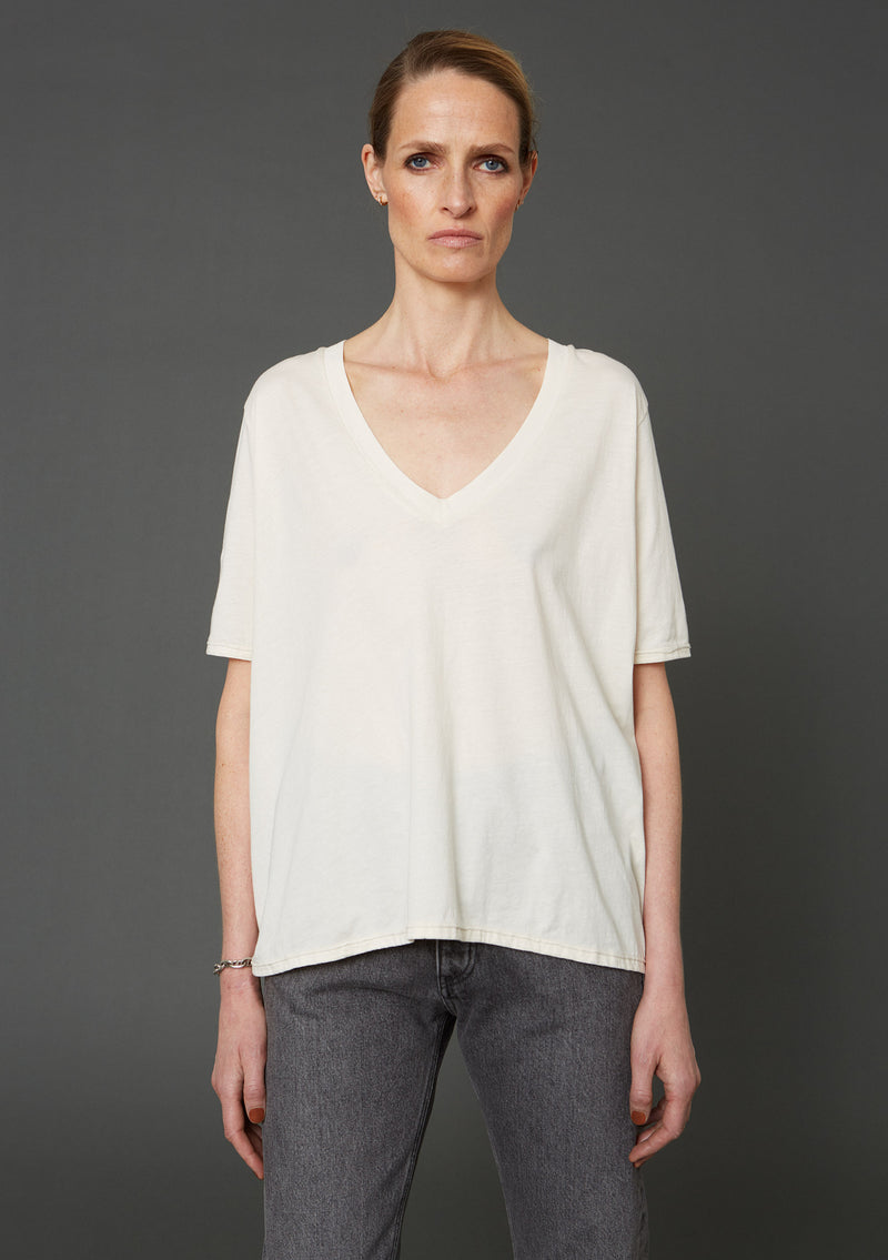 Hope - oversized V-neck T-shirt, Light Beige, Women