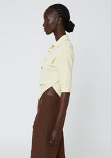 Hope Twist cropped short-sleeve yellow top with a split-women